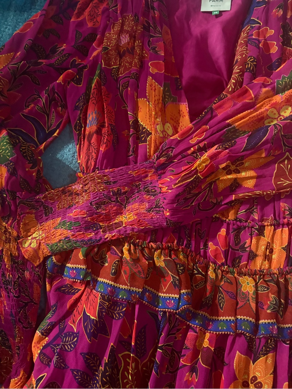 Farm Rio Tropical Tapestry Tiered Puff-Sleeve Mini Dress - Picture 5 of 6